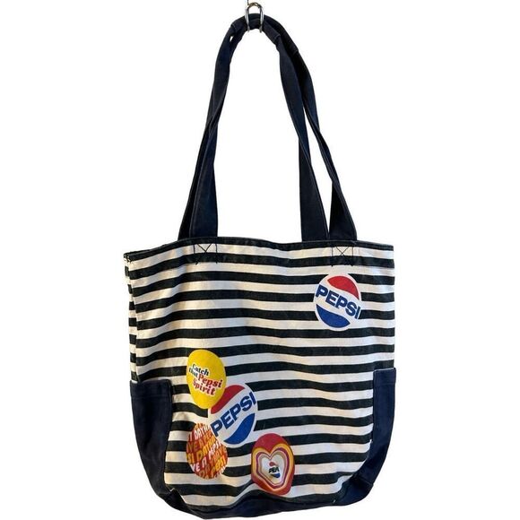 Pepsi tote 16x15" cotton tote "Catch that Pepsi Spirit" stripes vtg - Picture 1 of 9